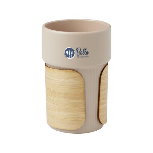 Fika стакан 340 мл с бамбуковым чехлом - бежевый овсяный; - купить именные сувениры в Воронеже