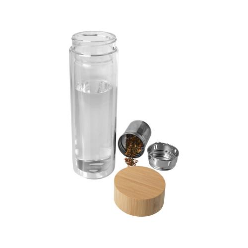 Bailey бутылка с емкостью для заваривания из борсиликатного стекла емкостью 400 мл с бамбуковой крышкой - прозрачный; - купить именные сувениры в Воронеже
