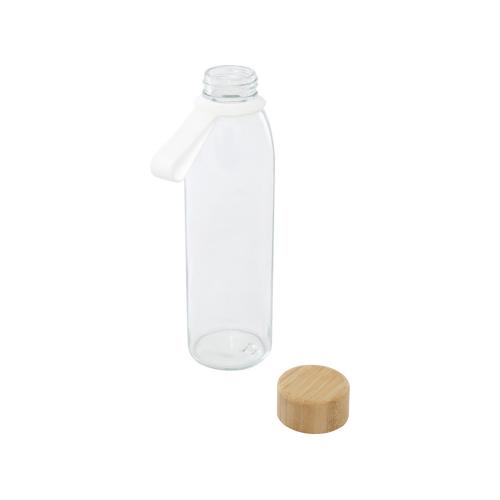 Стеклянная бутылка для воды Porto объемом 500 мл с силиконовой ручкой и бамбуковой крышкой - Прозрачный; - купить необычные сувениры в Воронеже