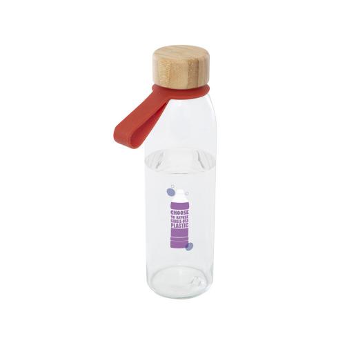 Стеклянная бутылка для воды Porto объемом 500 мл с силиконовой ручкой и бамбуковой крышкой - Brick; - купить подарки с логотипом в Воронеже