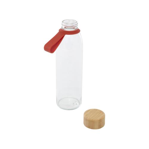 Стеклянная бутылка для воды Porto объемом 500 мл с силиконовой ручкой и бамбуковой крышкой - Brick; - купить необычные сувениры в Воронеже