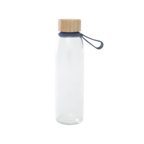 Стеклянная бутылка для воды Porto объемом 500 мл с силиконовой ручкой и бамбуковой крышкой - Синий; - купить необычные подарки в Воронеже
