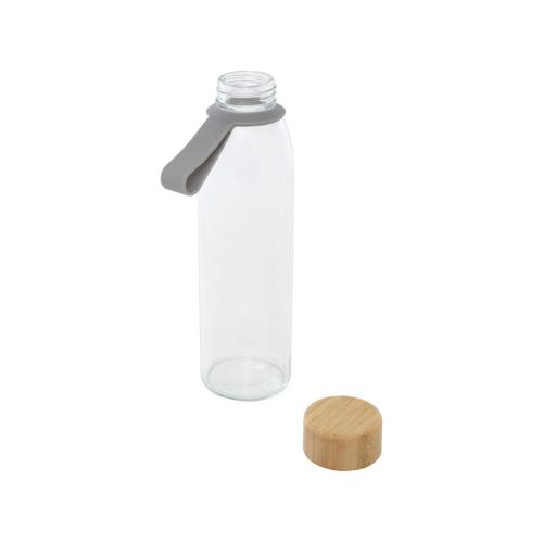 Стеклянная бутылка для воды Porto объемом 500 мл с силиконовой ручкой и бамбуковой крышкой - Серый; - купить необычные сувениры в Воронеже