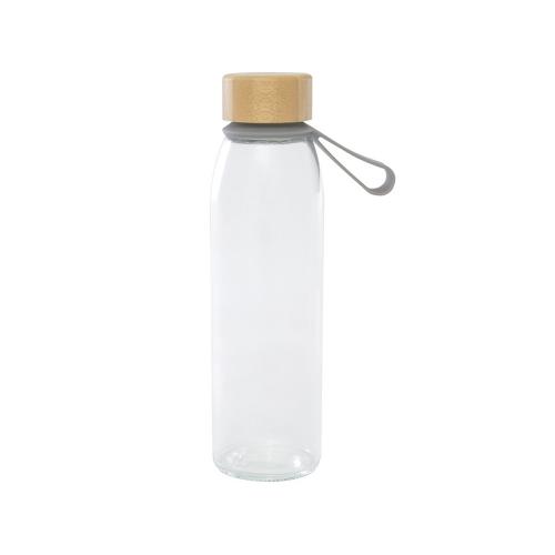 Стеклянная бутылка для воды Porto объемом 500 мл с силиконовой ручкой и бамбуковой крышкой - Серый; - купить необычные подарки в Воронеже