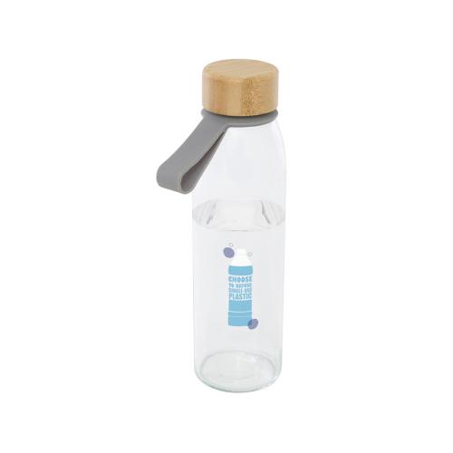 Стеклянная бутылка для воды Porto объемом 500 мл с силиконовой ручкой и бамбуковой крышкой - Серый; - купить подарки с логотипом в Воронеже