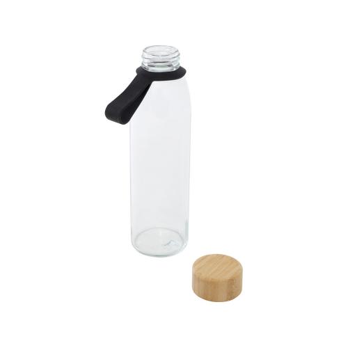 Стеклянная бутылка для воды Porto объемом 500 мл с силиконовой ручкой и бамбуковой крышкой - сплошной черный; - купить необычные сувениры в Воронеже