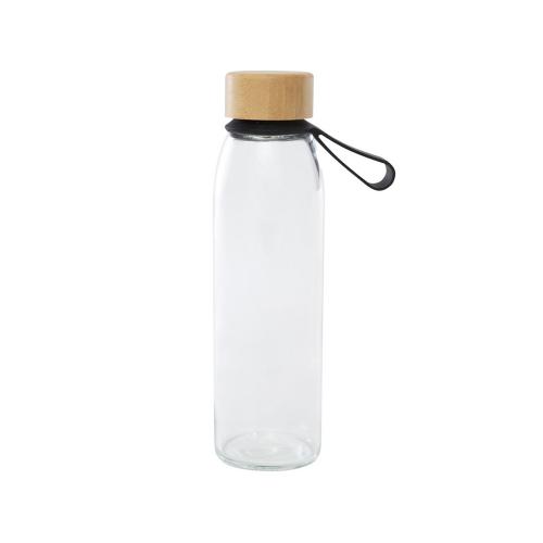 Стеклянная бутылка для воды Porto объемом 500 мл с силиконовой ручкой и бамбуковой крышкой - сплошной черный; - купить необычные подарки в Воронеже