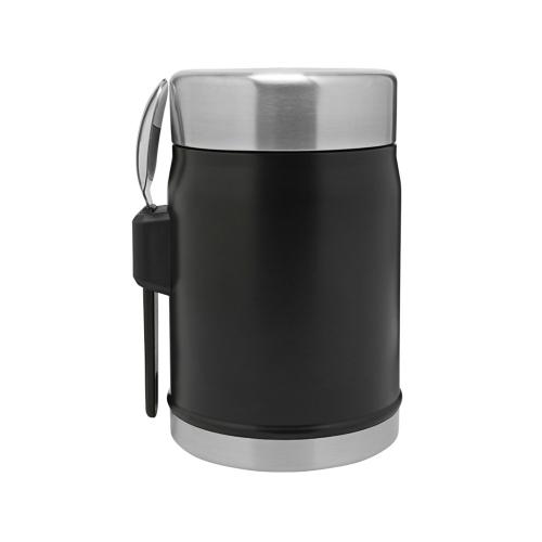 Банка для еды объемом 400 мл с ложкой-вилкой Stanley Legendary - черный матовый; - купить необычные сувениры в Воронеже