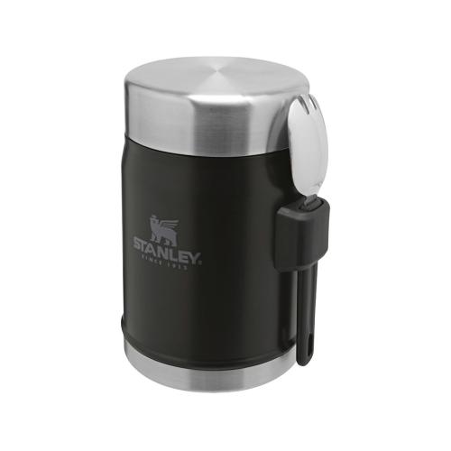 Банка для еды объемом 400 мл с ложкой-вилкой Stanley Legendary - черный матовый; - купить необычные подарки в Воронеже