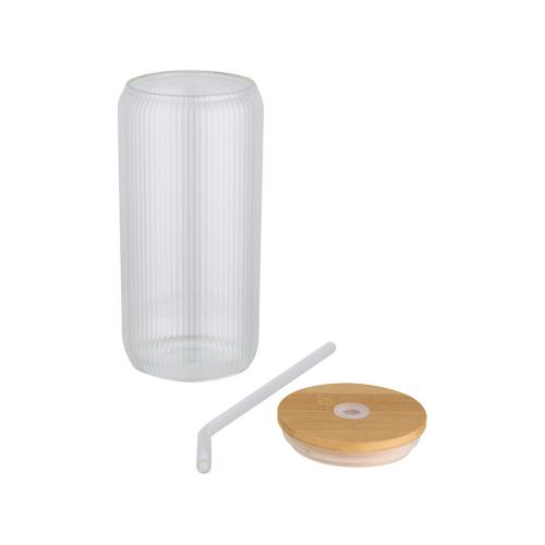Ёмкость Mirage из боросиликатного стекла объемом 500 мл с одинарными стенками и крышкой из бамбука - Прозрачный; - купить необычные сувениры в Воронеже