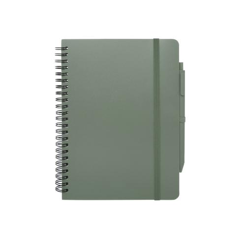 Блокнот Thalaasa формата А5 в твердой обложке из океанического пластика с шариковой ручкой - Зеленый яркий; - купить необычные подарки в Воронеже