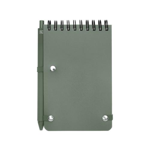 Блокнот Thalaasa формата А6 в твердой обложке из океанического пластика с шариковой ручкой - Зеленый яркий; - купить необычные сувениры в Воронеже