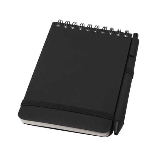 Блокнот Thalaasa формата А6 в твердой обложке из океанического пластика с шариковой ручкой - сплошной черный