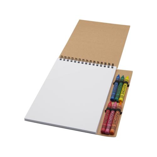 Doodle блокнот формата А5 с мягкой обложкой на спирали и набор мелков - Натуральный; - купить именные сувениры в Воронеже
