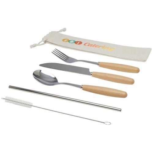 Набор столовых приборов из нержавеющей стали и бука Root из 5 предметов - Натуральный; - купить подарки с логотипом в Воронеже