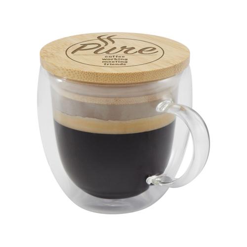 Стеклянная кружка Lenora емкостью 250 мл с бамбуковой крышкой - прозрачный; - купить подарки с логотипом в Воронеже