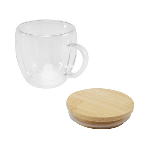 Стеклянная кружка Lenora емкостью 250 мл с бамбуковой крышкой - прозрачный; - купить именные сувениры в Воронеже