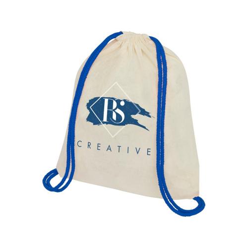 Рюкзак со шнурком Oregon, имеет цветные веревки, изготовлен из хлопка 100 г/м2; - купить именные сувениры в Воронеже
