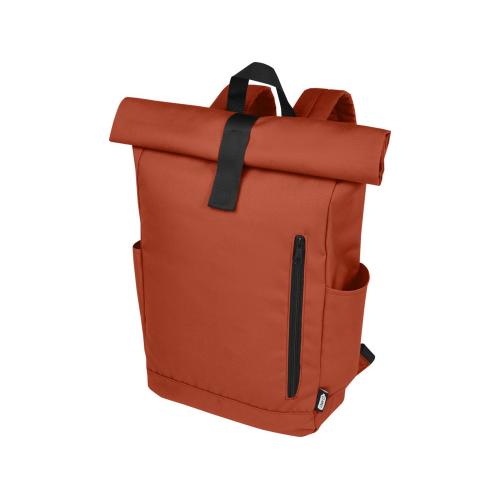 Рюкзак Байрон 15,6 объемом 18 л со скручиваемым верхом, изготовленный из переработанного ПЭТ по стандарту GRS, кирпичный