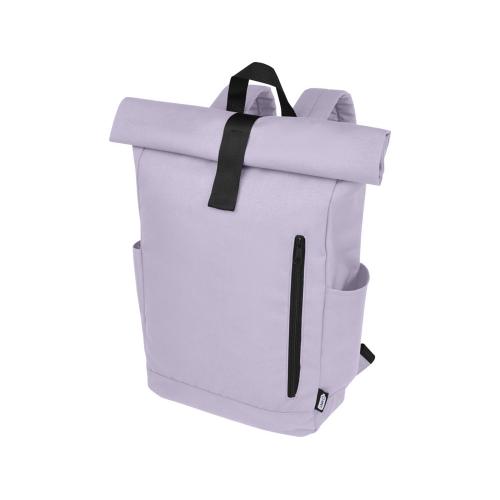 Рюкзак Байрон 15,6 объемом 18 л со скручиваемым верхом, изготовленный из переработанного ПЭТ по стандарту GRS, лиловый