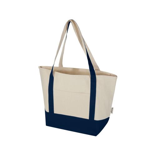 Sam эко- сумка из переработанного хлопка, сертифицированного согласно GRS, плотностью 320 г/м² - Темно - синий / Натуральный