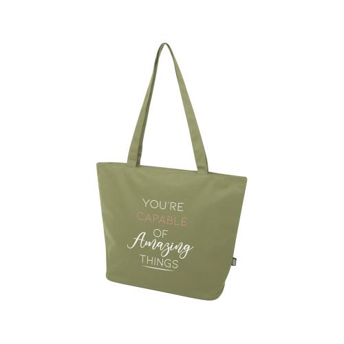 Panama эко-сумка на молнии из переработанных материалов по стандарту GRS объемом 20 л - Оливковый; - купить подарки с логотипом в Воронеже