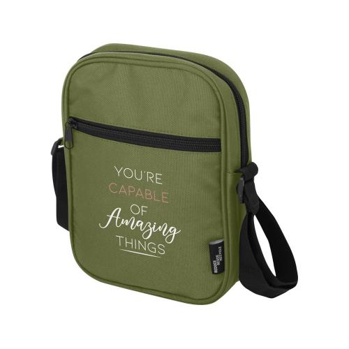 Byron сумка через плечо из переработанных материалов по стандарту GRS объемом 2 л - Оливковый; - купить подарки с логотипом в Воронеже