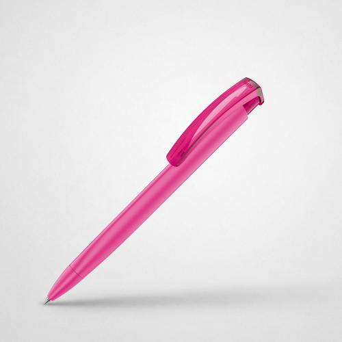 Ручка шариковая трехгранная UMA TRINITY K transparent GUM, soft-touch, розовый