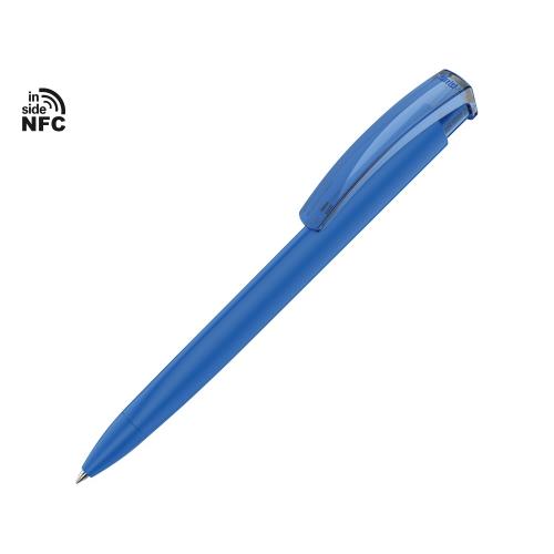 Ручка пластиковая шариковая трехгранная Trinity K transparent Gum soft-touch с чипом передачи инфо, синий