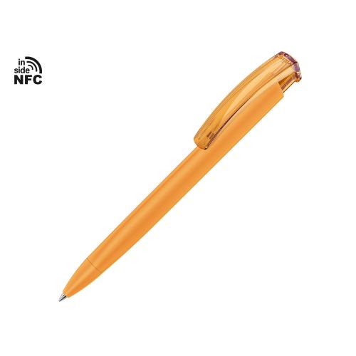 Ручка пластиковая шариковая трехгранная Trinity K transparent Gum soft-touch с чипом передачи инфо, охра