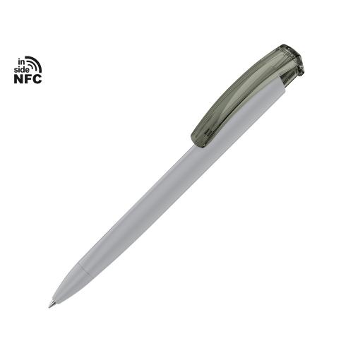 Ручка пластиковая шариковая трехгранная Trinity K transparent Gum soft-touch с чипом передачи инфо, серый