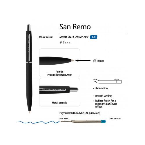 Ручка SAN REMO шариковая  автоматическая, черный металлический корпус, 1.00 мм; - купить необычные сувениры в Воронеже