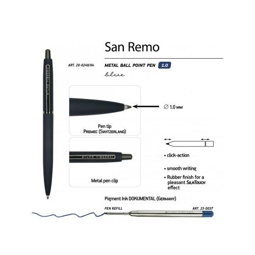 Ручка SAN REMO шариковая, автоматическая, темно-синий металлический корпус 1.00 мм; - купить необычные сувениры в Воронеже