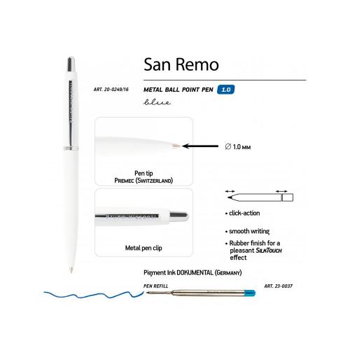 Ручка SAN REMO шариковая, автоматическая, белый металлический корпус 1.00 мм; - купить необычные сувениры в Воронеже