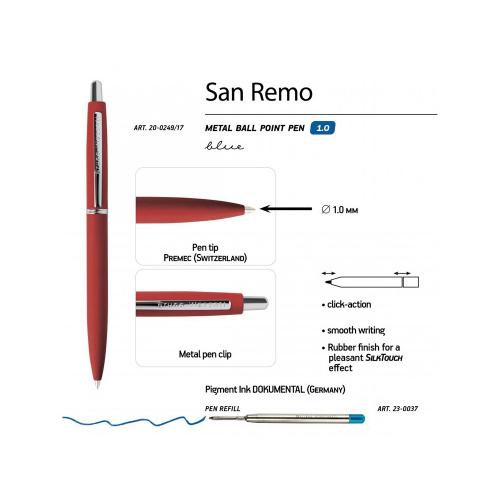 Ручка SAN REMO шариковая, автоматическая, красный  металлический корпус 1.00 мм; - купить необычные сувениры в Воронеже