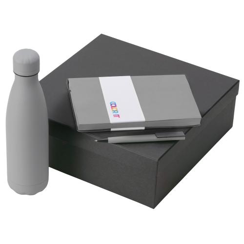 Подарочный набор c блокнотом C1, ручкой и термобутылкой, серый