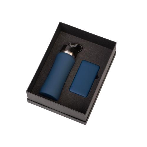 Подарочный набор с бутылкой для воды и повербанком С1, 5000 mAh, темно-синий