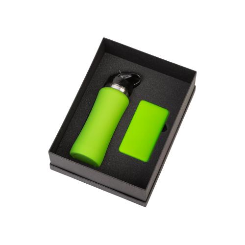 Подарочный набор с бутылкой для воды и повербанком С2, 10000 mAh, зеленое яблоко