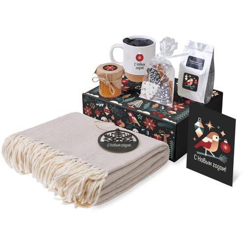 Подарочный набор c пледом, кружкой и вареньем, белый