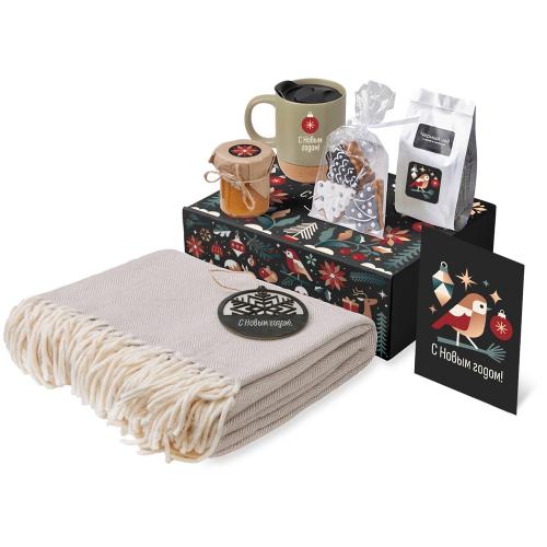 Подарочный набор c пледом, кружкой и вареньем, оливковый