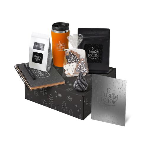 Подарочный набор c термокружкой, чаем, кофе и блокнотом, оранжевый