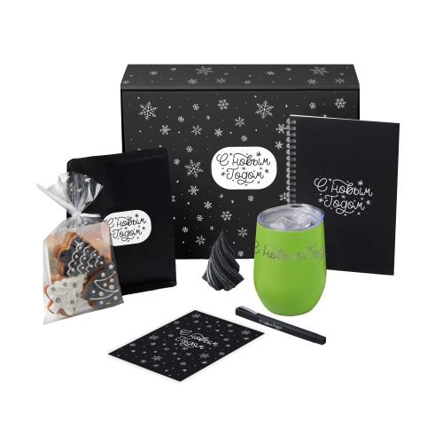 Подарочный набор c термокружкой, блокнотом, ручкой и свечкой, зеленое яблоко