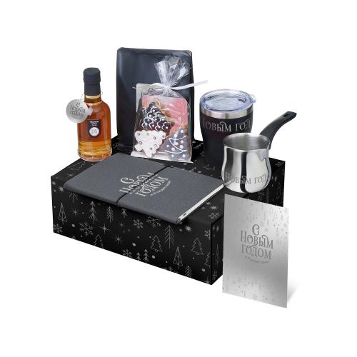 Подарочный набор с туркой, кофе и термокружкой, серый