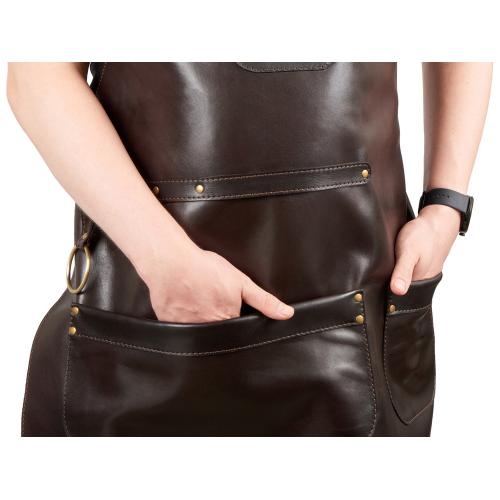 Фартук из натуральной кожи, материал: натуральная кожа КРС, цвет фартука: темно-коричневый, цвет ремней: коричневый тёмный, фурнитура из металлического сплава ЦАМ, цвет фурнитуры: антик; - купить подарки с логотипом в Воронеже