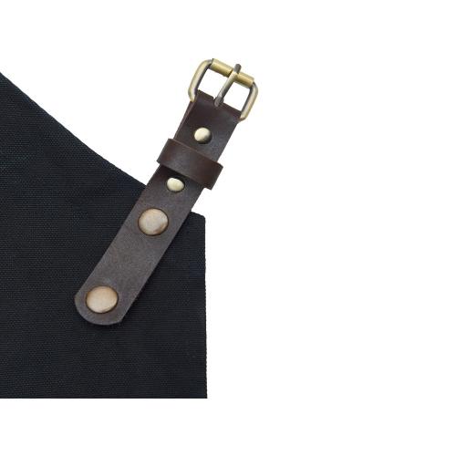 Фартук из канваса с ремнями из натуральной кожи, материал: канвас смесовый, плотность 450 гр/м, натуральная кожа КРС, цвет черный; - купить подарки с логотипом в Воронеже