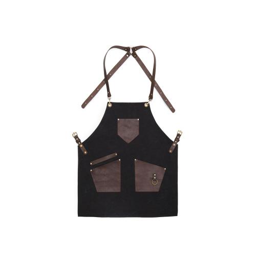 Фартук из канваса с ремнями из натуральной кожи, материал: канвас смесовый, плотность 450 гр/м, натуральная кожа КРС, цвет черный; - купить именные сувениры в Воронеже