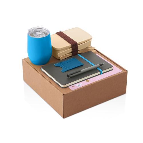 Набор с термокружкой, блокнотом, ручкой и ланчбоксом Refreshment, голубой