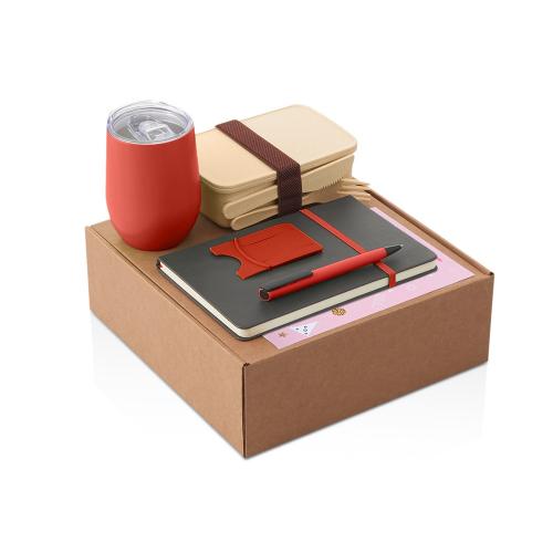 Набор с термокружкой, блокнотом, ручкой и ланчбоксом Refreshment, красный