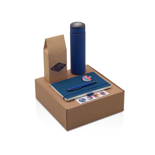 Подарочный набор с термосом, блокнотом, ручкой и чаем, синий