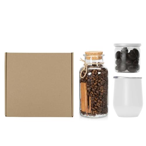 Подарочный набор с термокружкой, кофе и миндалем в шоколаде, белый
